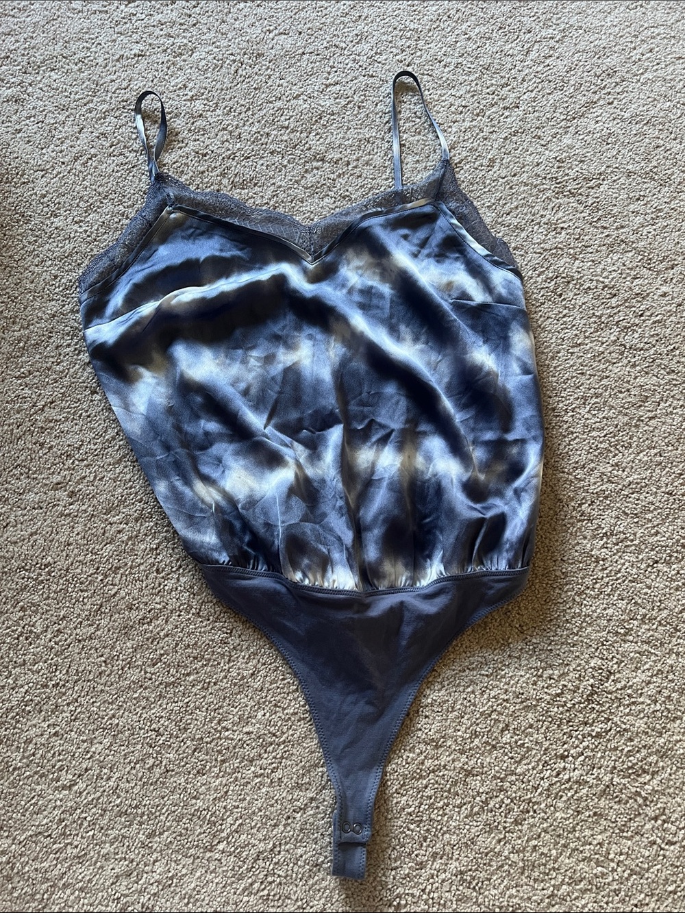 Abercrombie & Fitch Blue Tie-Dye Satin Lace Trim Bodysuit